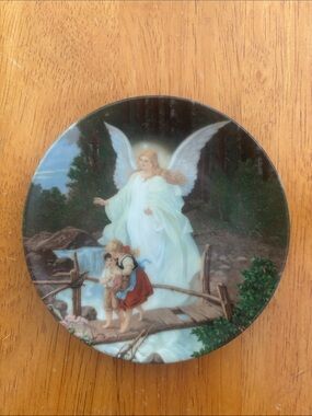 Vintage White Oak Porcelain Guardian Angel Decorative Plate
